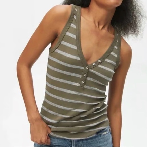 Evereve Olive and Gray Striped Tank Top - Picture 2 of 8